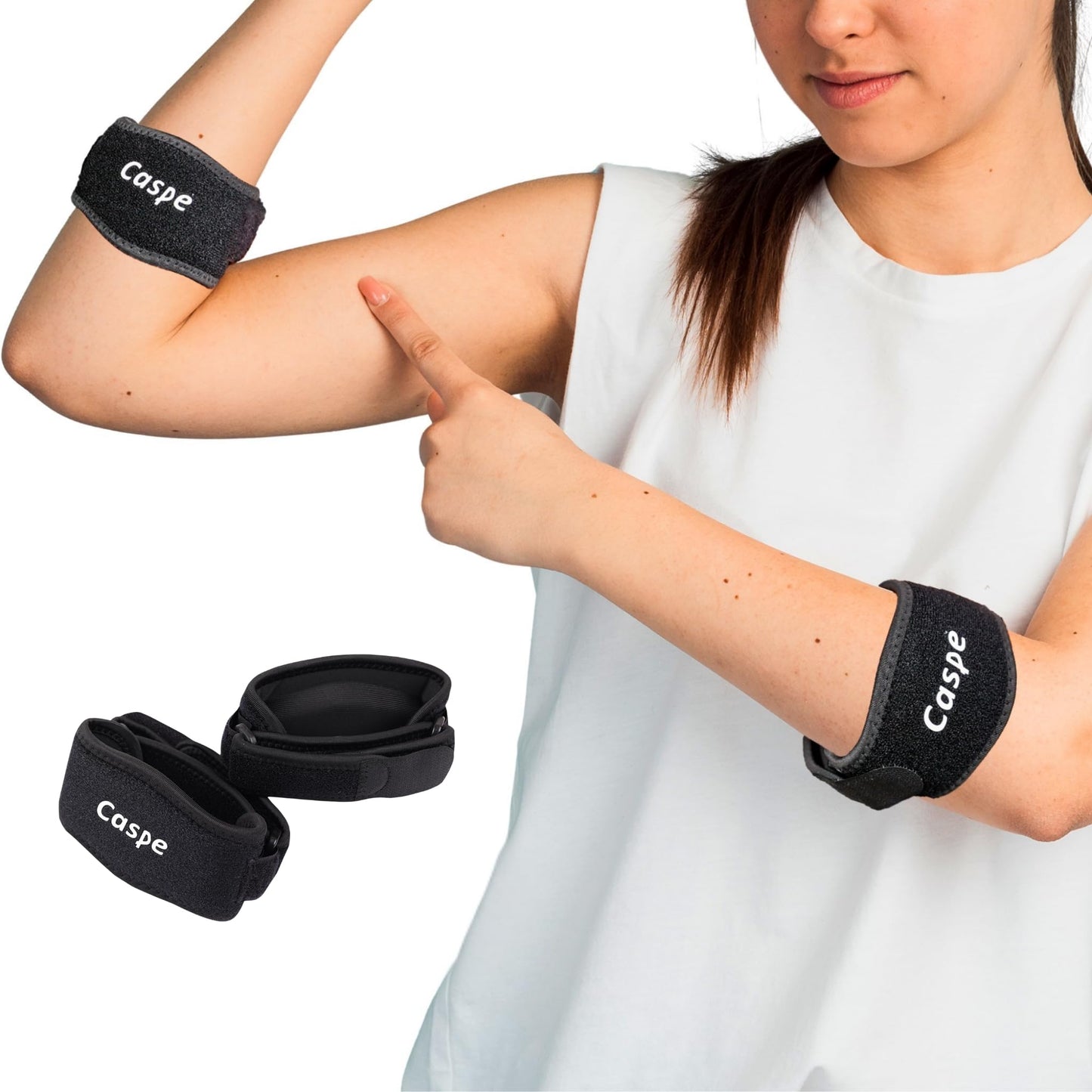 Caspe 2 Pack Tennis Elbow Brace for Men and Women – Adjustable Arm Brace for Tendonitis, Golfer’s Elbow and Bursitis – Arm Band & Counterforce Forearm Support, Daily Use Pain Relief – Black