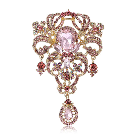 YOQUCOL Retro Pink Austrian Crystal Big Brooch Pin for Women Large Flower Shape Brooches Lapel Pins for Sweater,Coat Dress Accessories