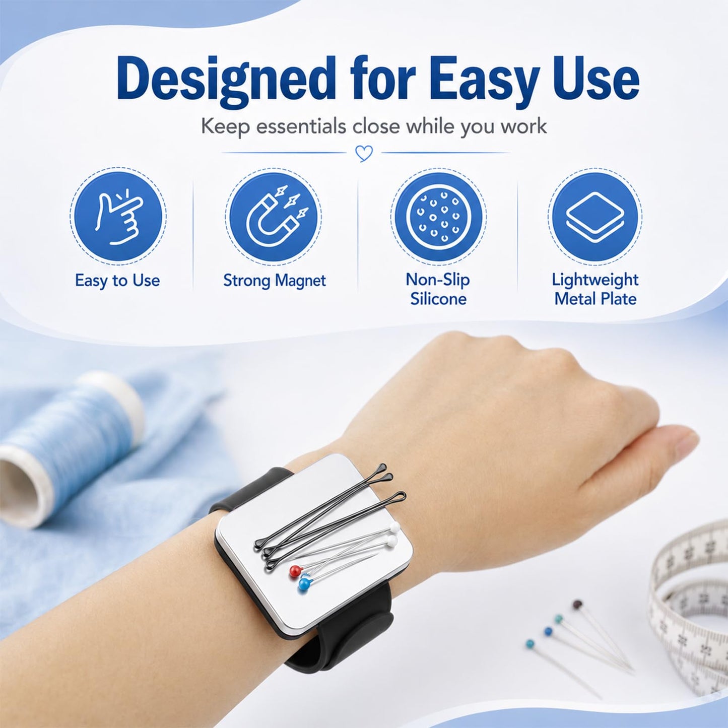 Hilltian 3 PCS Magnetic Wristband for Hair Stylists, Wrist Pin Cushion, Magnetic Pin Holder Wristband for Sewing Braiding, Black Pink Purple