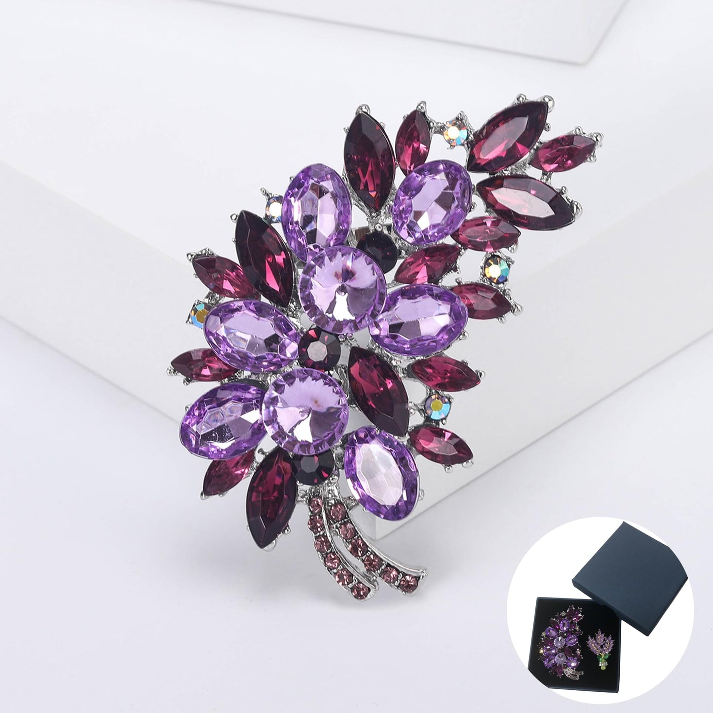 Yaximhozz 2pcs Rhinestone Brooch Pin for Women Dress Elegant Stylish Crystal Brooches Fashion Accessories Pins Lapel Boutonniere Ideas Wedding Christmas Birthday Jewelry Easter Gift (23 Purple flowers)