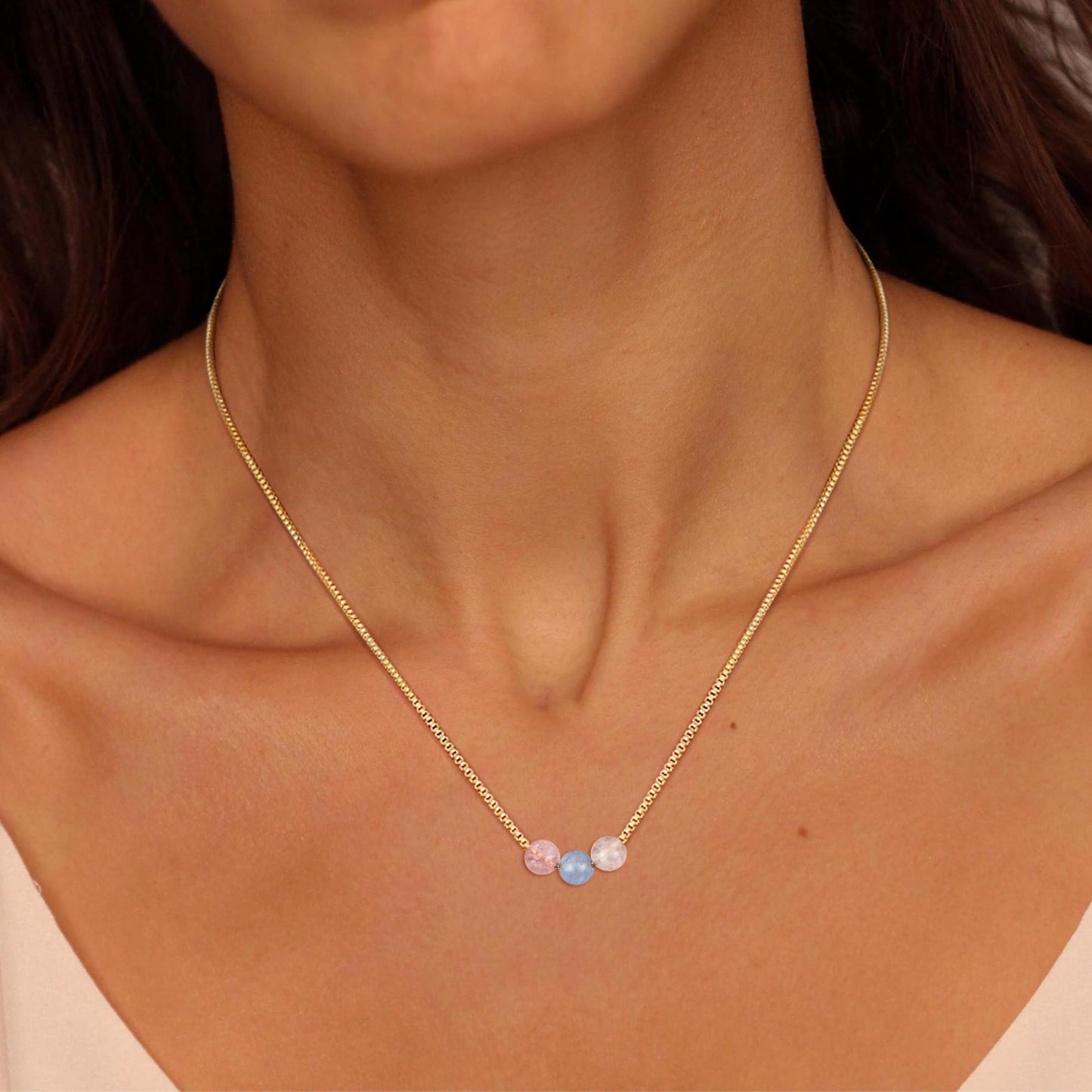Suarlly Natural Crystal Necklace 16th Birthday Gifts Rose Quartz Moonstone Aquamarine Healing Stones Meaningful Gifts For Daughter Granddaughter Jewelry