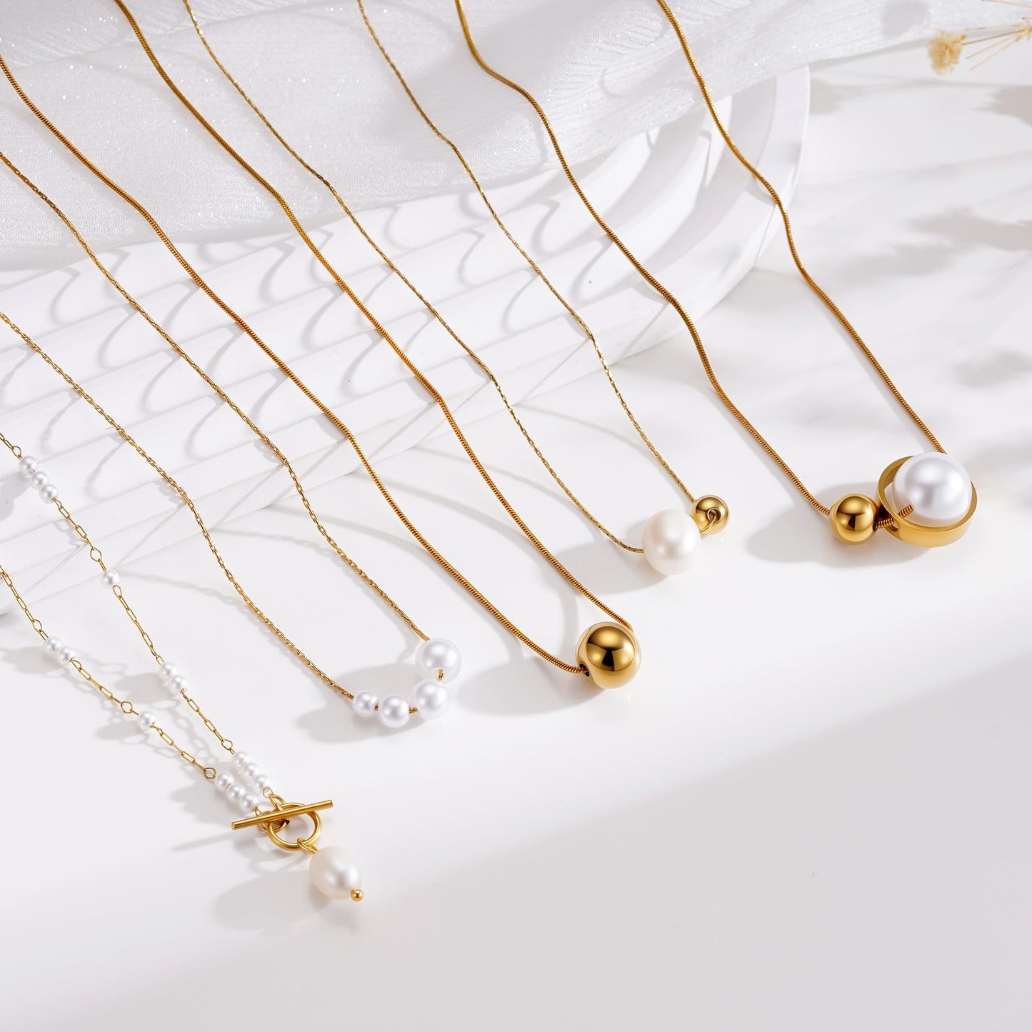 Rcidan Trendy Pearl Necklaces for Women, Gold & Silver Chain White Pearl Beaded Pendant Necklace, Birthday Wedding Jewelry Gifts