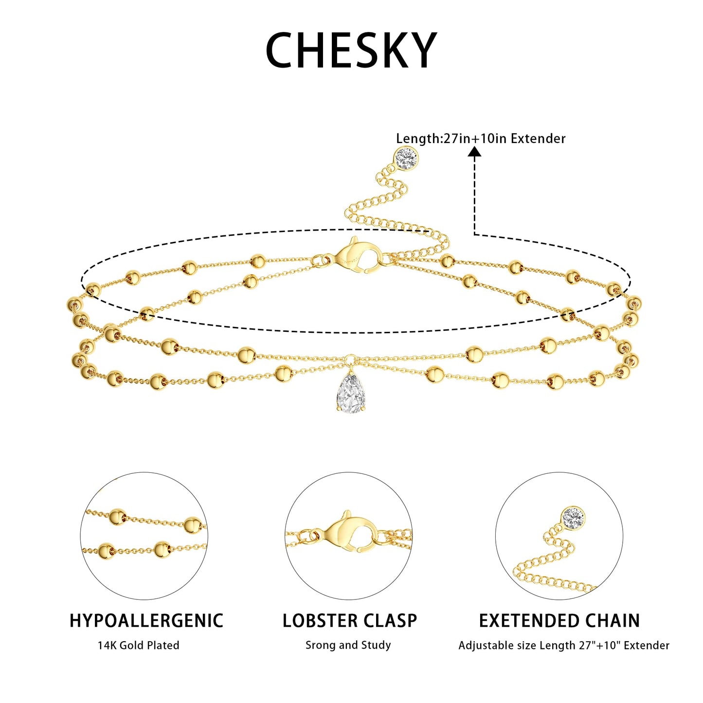 CHESKY Gold Waist Beads, Dainty 14k Gold Plated Waist Chain Non Tarnish CZ Pendant Body Chain Jewelry for Women Hypoallergenic Belly Chain Waterproof Gold Belly Button Ring Jewelry for Women