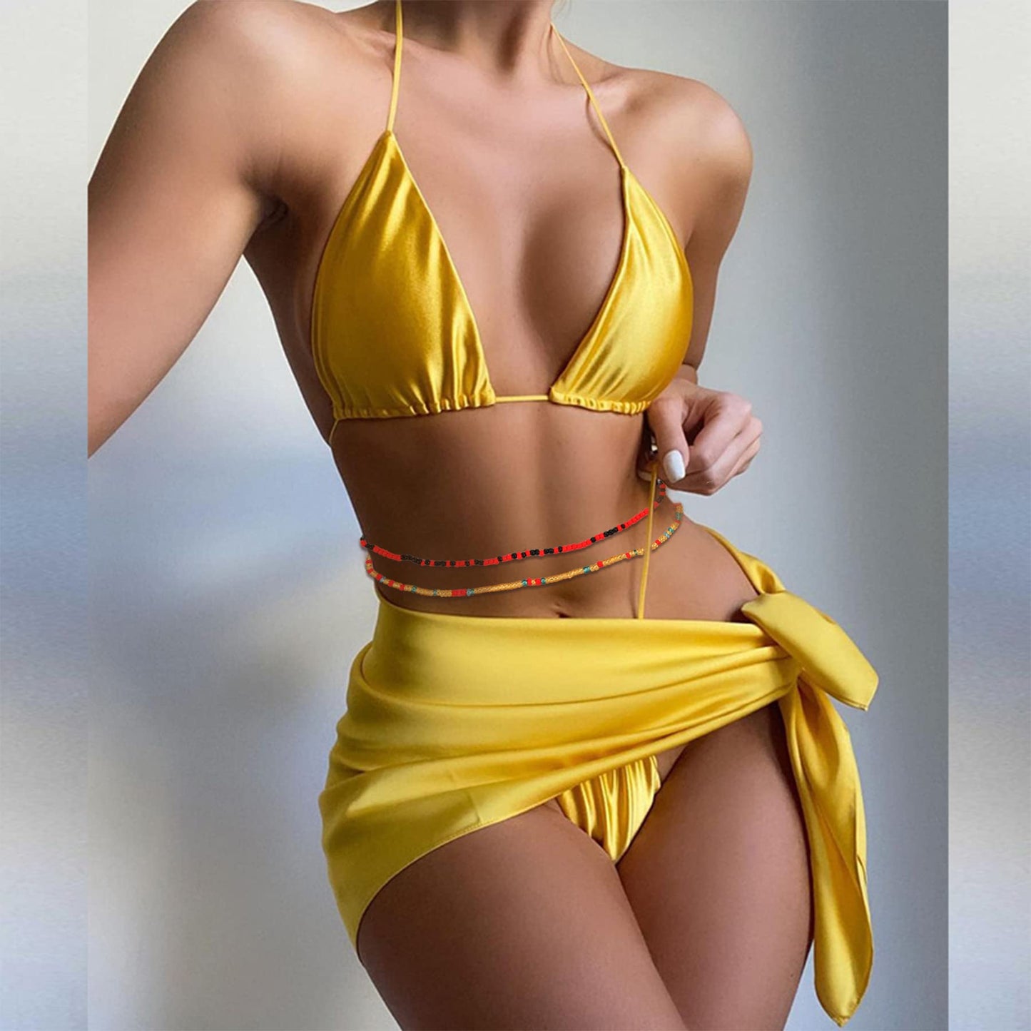 TOBENY SHIWE 24PCS Waist Bead Chains for Women Colorful Summer Body Chains Belly Beads Bikini Jewelry Chains Bead Waist Chains Set