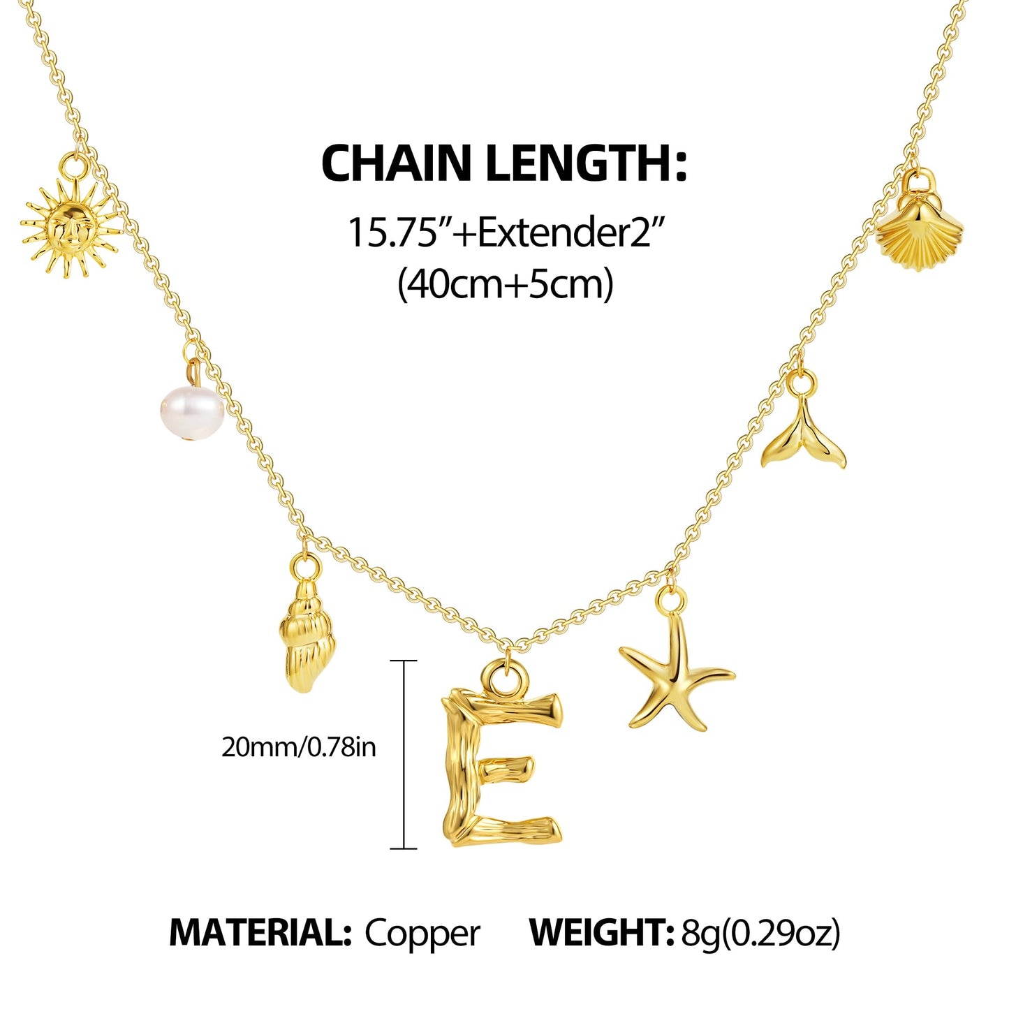 SLOONG Initial Charm Necklace 14K Gold Plated Letter Neckalce Freshwater Pearl Necklace Choker Boho Summer Seashell Beach Starfish Surfer Jewelry Gifts for Women E