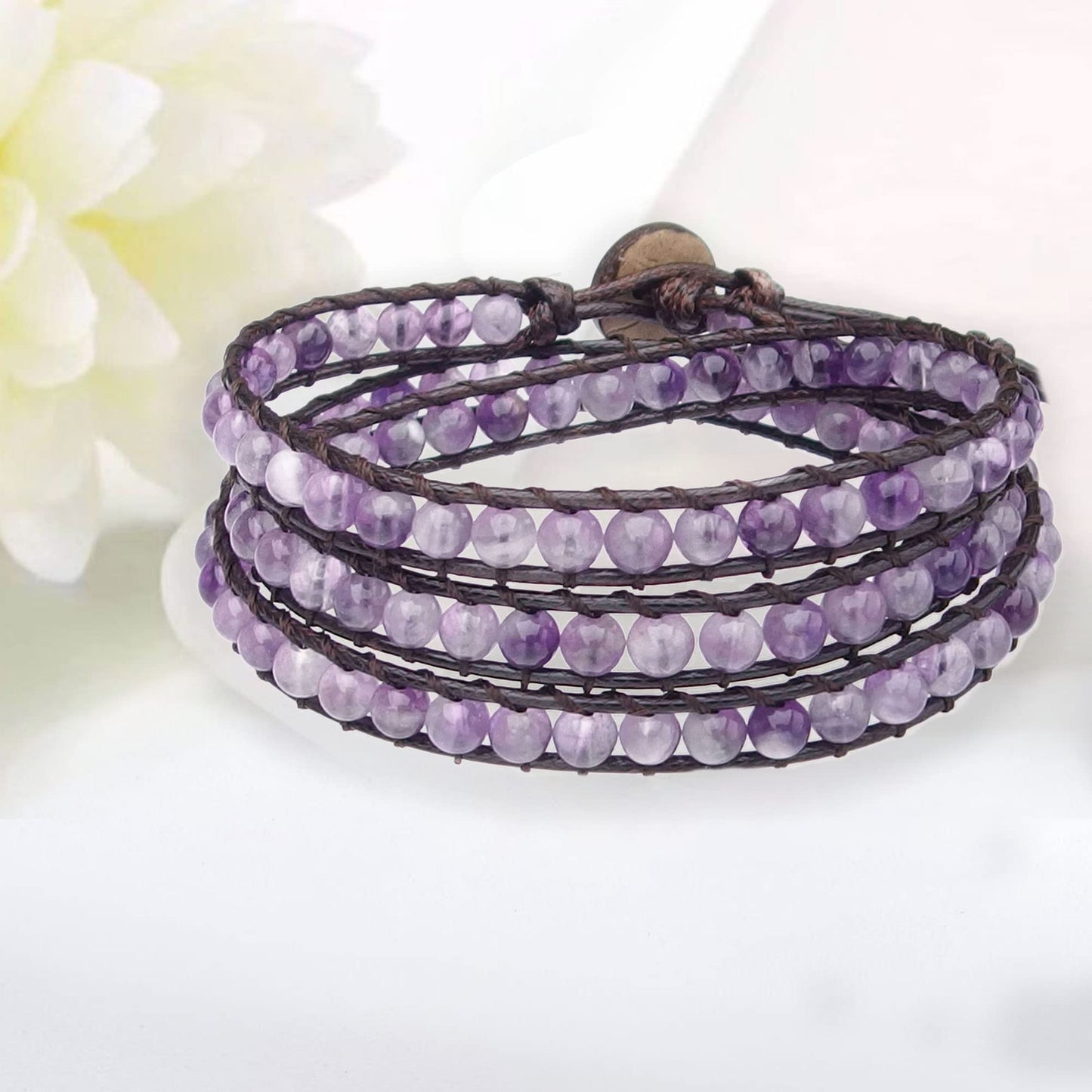 Ayriwoyi Wrap Bracelets for Women Amethyst Bracelet Healing Crystal Beaded Stone Bracelet Womens Wrap Bracelet Adjustable Leather Bracelets For Women