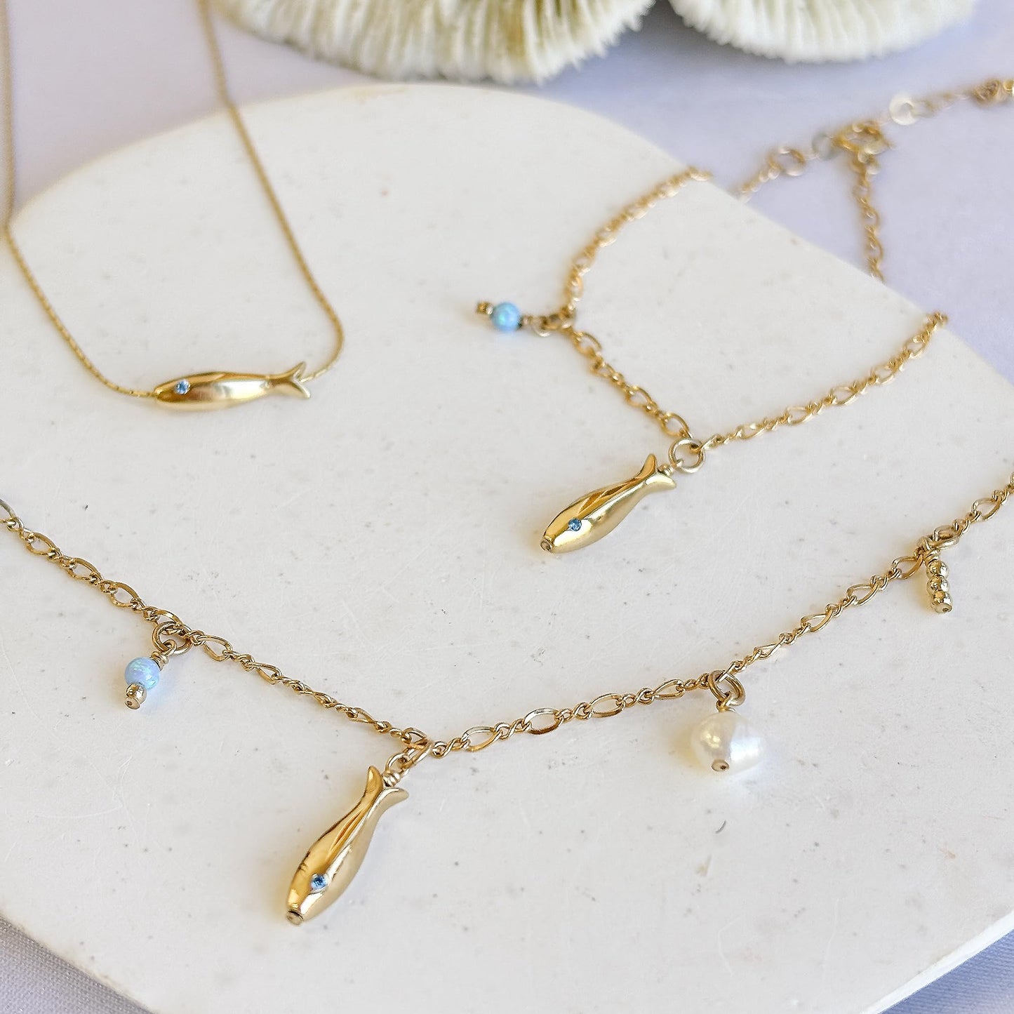 Tooliks Dainty Fish Necklace for Women, Sterling Silver or Gold Fish Charm, Minimal Lucky Necklace (Gold)