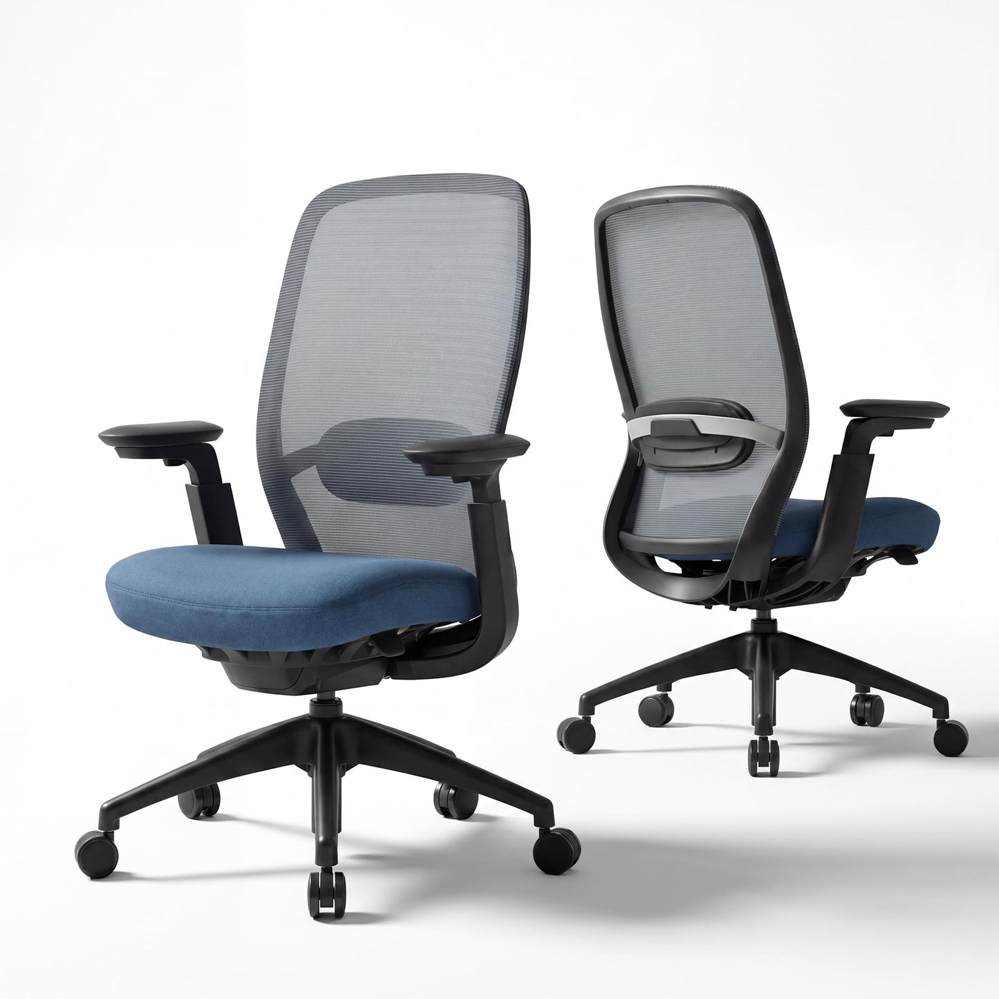 COLAMY Aether Executive Office Chair for Long Hours, One-Touch Easy Adjust Managerial Desk Chair with Levitating Seat Cushion & Pilot-Level Sync Armrests, 300 LBS Mid Back Mesh Computer Chair,Blue