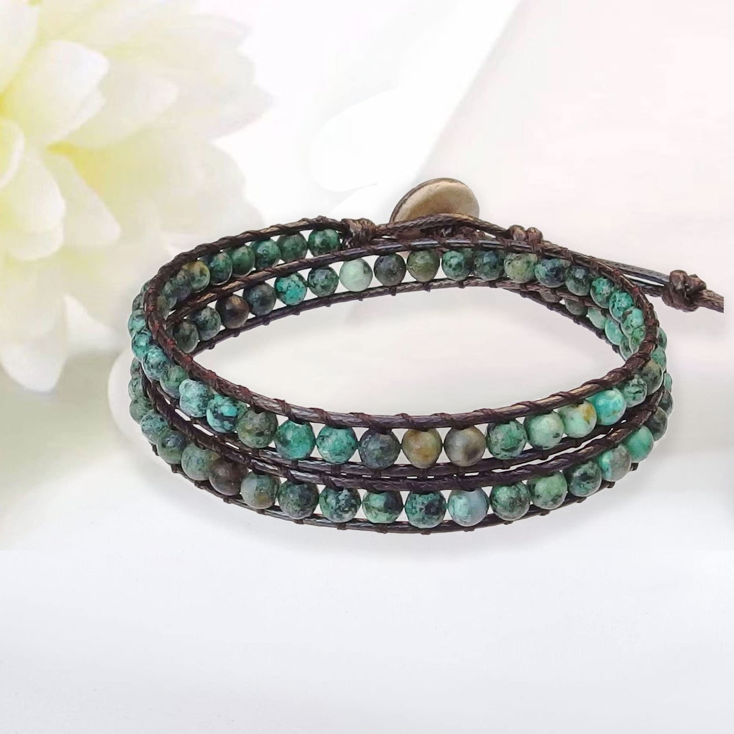 Ayriwoyi Africa Turquoise Wrap Bracelet for Women Beaded Wrap Bracelet For Women Green Stone Adjustable Bohemian Bracelets for Women