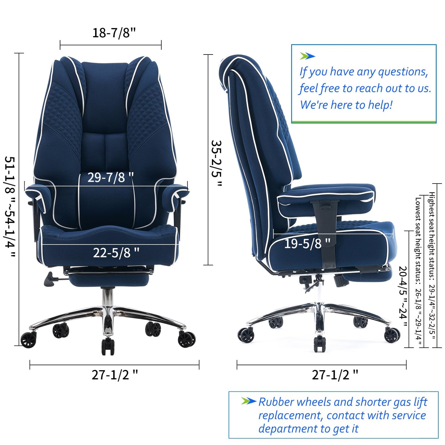 EXCEBET Big and Tall Office Chair 400lbs Wide Seat, Leather High Back Executive Office Chair with Foot Rest, Ergonomic Chairs Lumbar Support for Lower Back Pain Relief (Mesh Dark Blue)