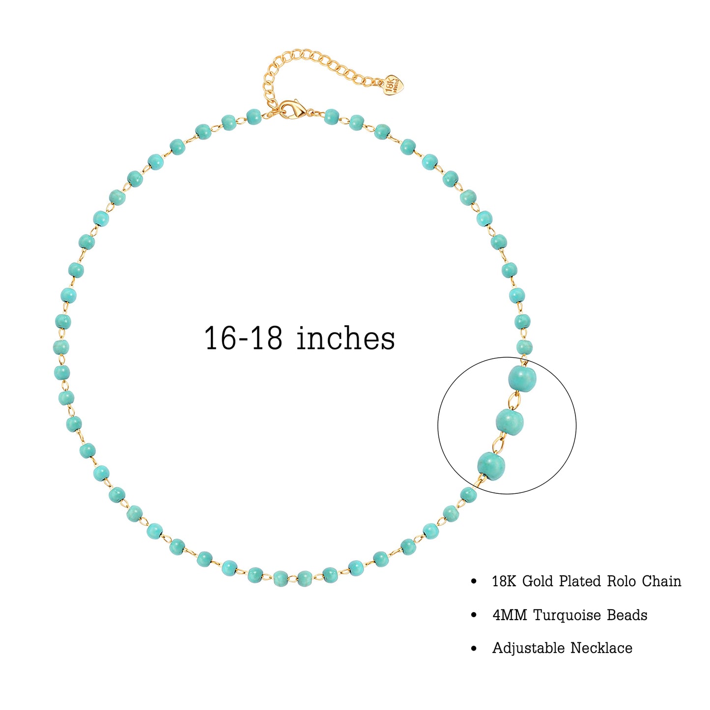 POTESSA Turquoise Beaded Choker Necklace 18K Gold Plated Beaded Tiny Chain Bohemian Hawaiian Jewelry for Women