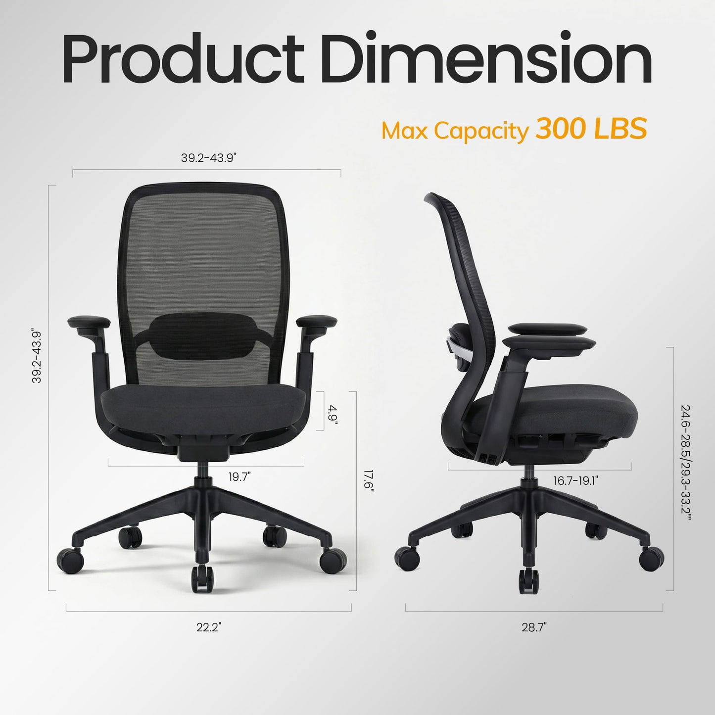 COLAMY Aether Executive Office Chair for Long Hours, One-Touch Easy Adjust Managerial Desk Chair with Levitating Seat Cushion & Pilot-Level Sync Armrests, 300 LBS Mid Back Mesh Computer Chair,Black