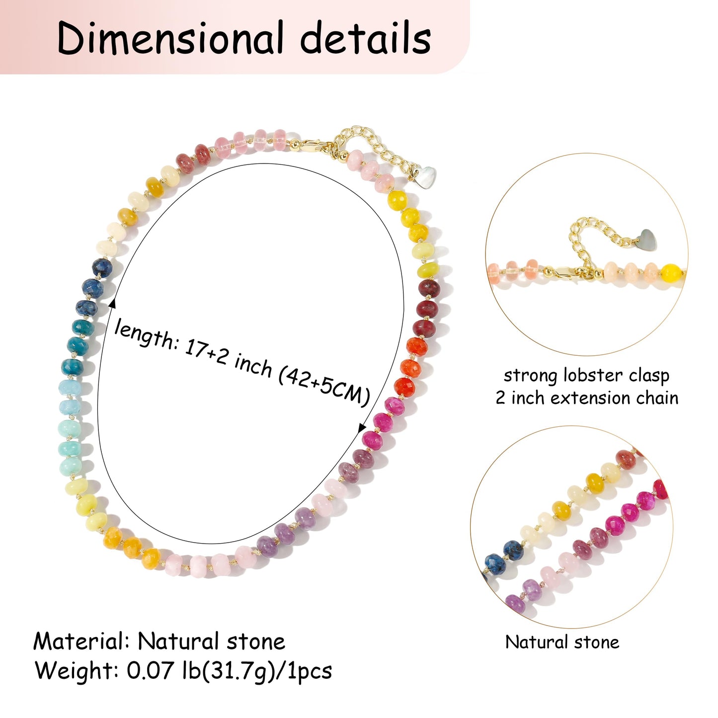 Gemstone Beaded Necklace for Women Colorful Natural Stone Freshwater Pearl Surfer Beach Rainbow Necklace Jewelry Gift (colorful -03)