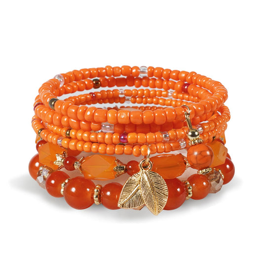 Briutn Bohemian Orange Stackable Beaded Bracelet Set for Women Stretch Bead Bracelets Orange Jewelry Summer Beach Accessories