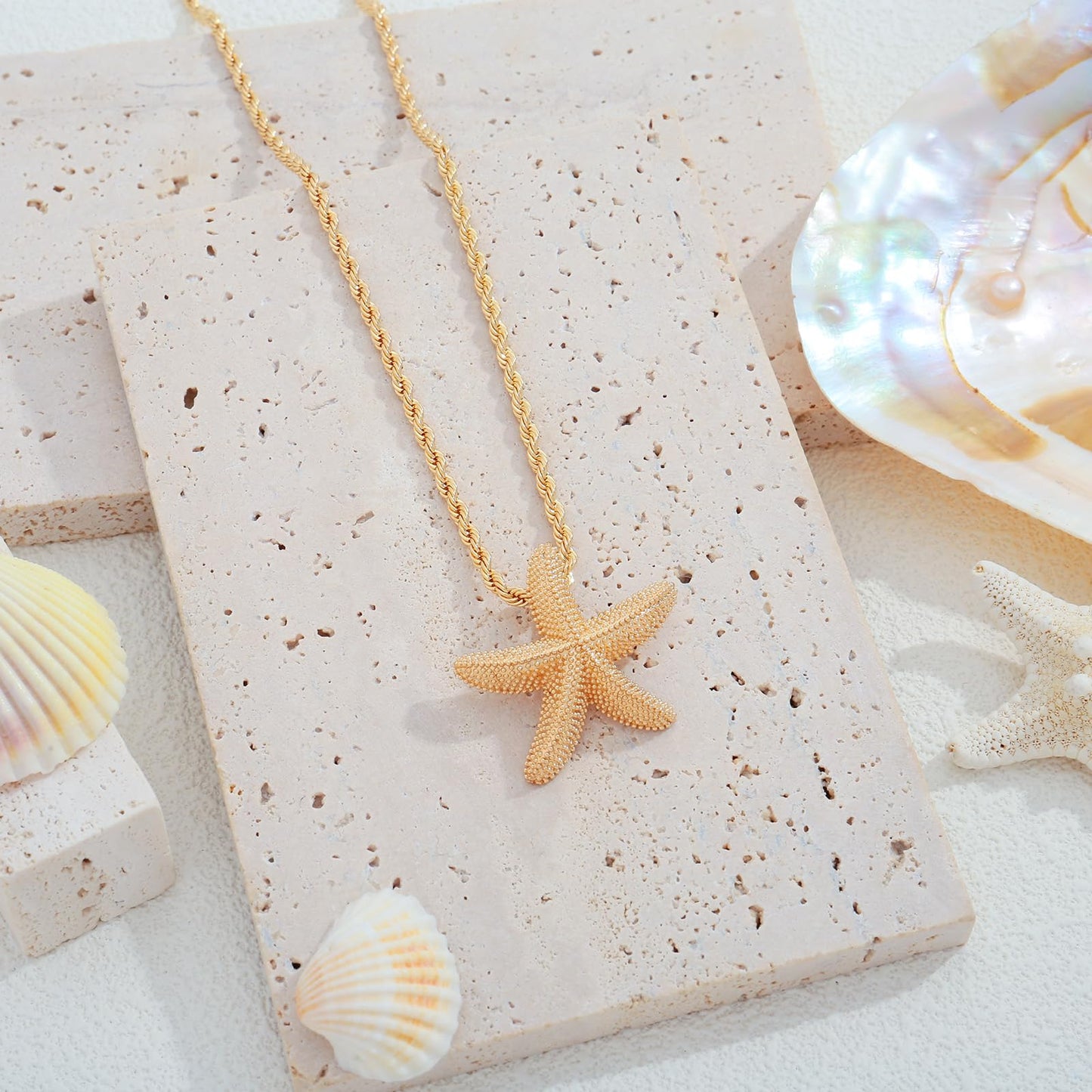 LILIE&WHITE Starfish Pendant Necklace For Women With Rope Chain Gold Seashell Conch Necklace Summer Beach Sea Shell Trendy Jewelry