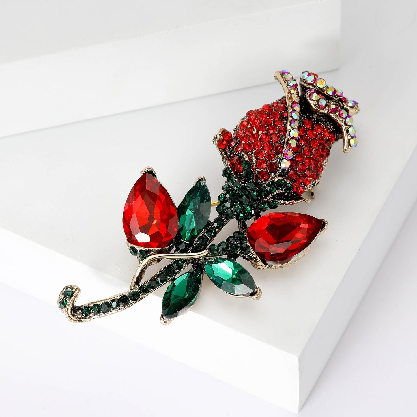 YOQUCOL Rose Brooch Pin for Women Golden Cubic Zirconia Crystal Flower Lapel Pin Brooches