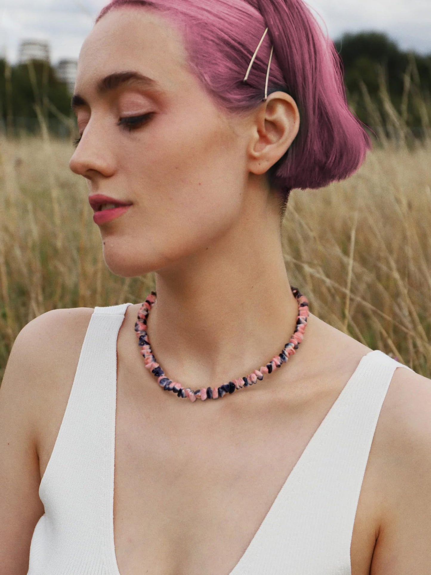 POTESSA Turquoise Choker Irregular Pink and Blue Necklace White Turquoise Adjustable Handmade Jewelry For Women