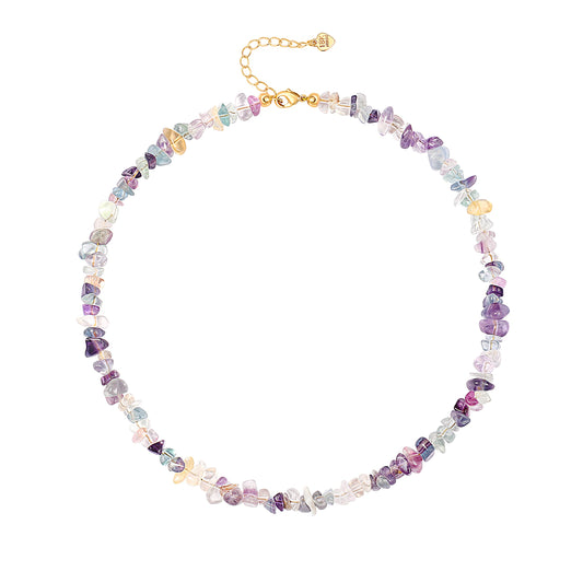 POTESSA Natural Chip Stone Choker Necklace Irregular Rainbow Fluorite Beads Healing Crystal Necklace for Women