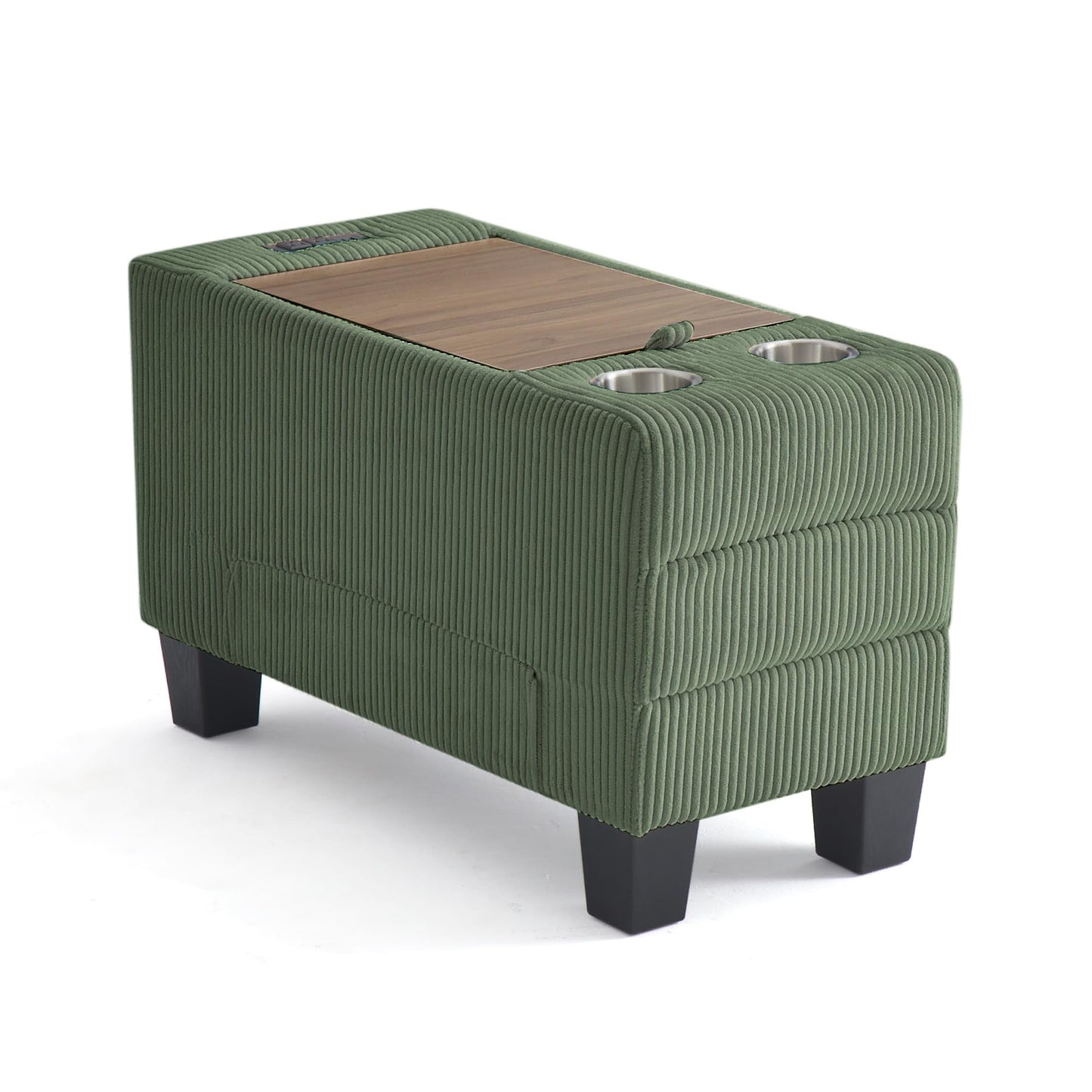 LINSY HOME Modular Sectional Sofa for Living Room, Corduroy Cloud Couch with Storage Console, USB Charging, Cup Holders, Comfy Modern Modular Cloud Couches with Movable Ottoman (Green)