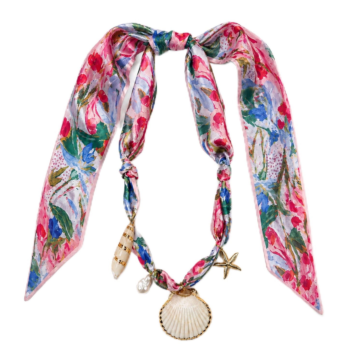 UQRUI Floral Scarf Necklace with Charm for Women, Tropical Shell Pendant Jewelry, Boho Summer Beach Vacation Accessories