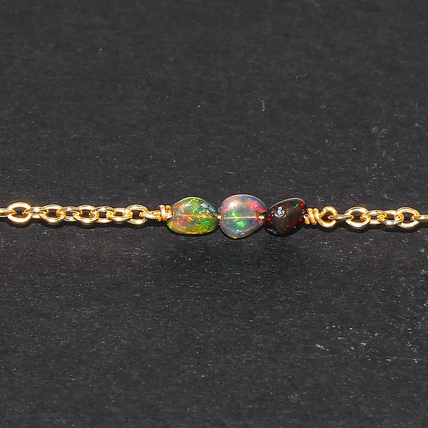 CRYSTALINES Natural Ethiopian Black Opal Gemstone Nuggets Beads, Handmade Station Dangle Star Charms Anklet, 14K Gold Plated, Adjustable Boho Jewelry for Women, Healing Crystals, Christmas Gift