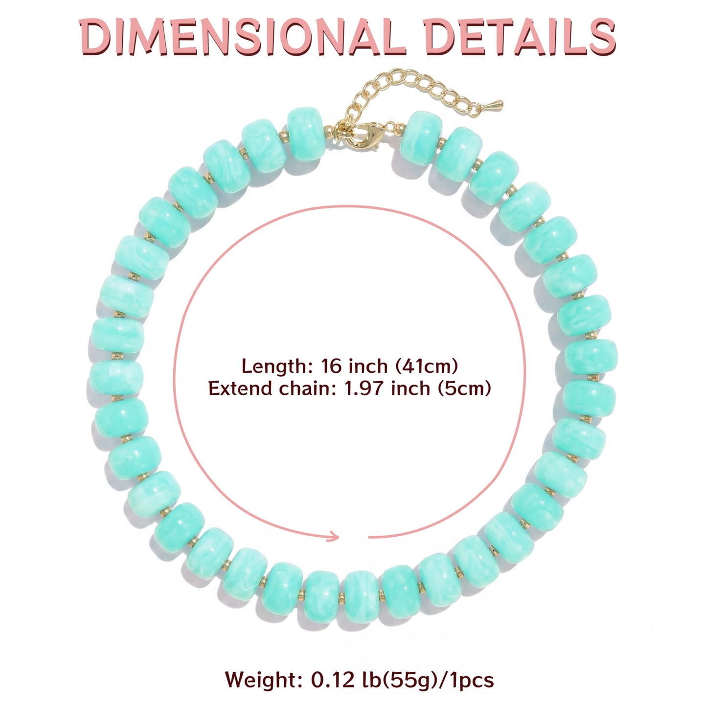 Badu Mint Green Chunky Beaded Necklace for Women,Acrylic Bead Choker Statement Necklace Cute Trendy Necklaces Jewelry Gifts