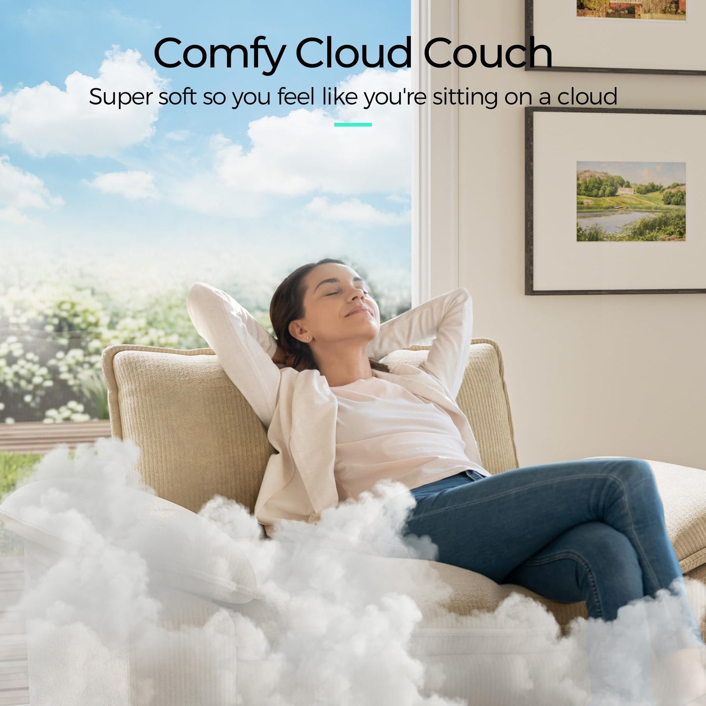 LINSY HOME Cloud Sofa Accent Chair with Ottoman Chaise Lounge Chair Indoor, Corduroy Couch Sofa Chair for Living Room Apartment Bedroom Office, Beige