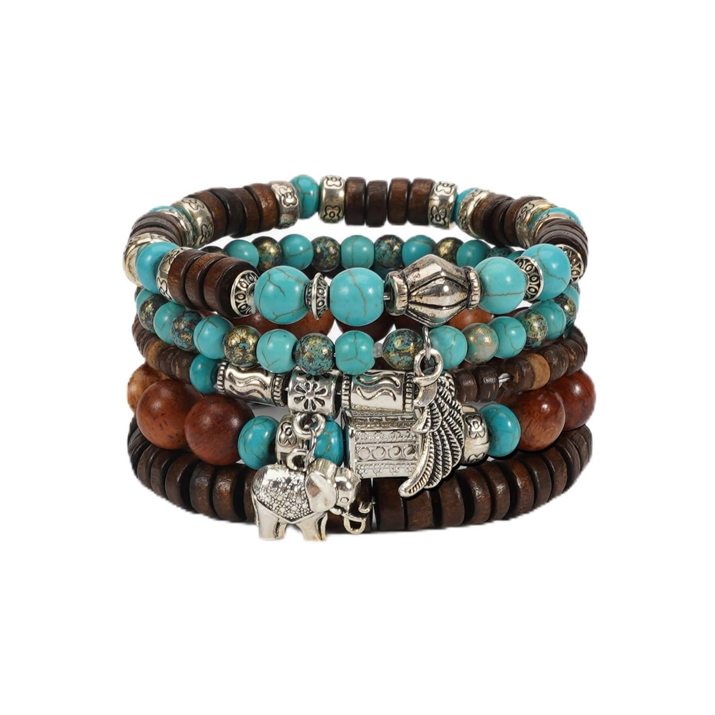 Briutn Bohemian Multilayer Bracelets Wood Beaded Retro Stretch Bracelet for Women Men