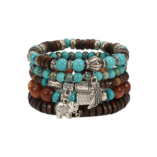 Briutn Bohemian Multilayer Bracelets Wood Beaded Retro Stretch Bracelet for Women Men