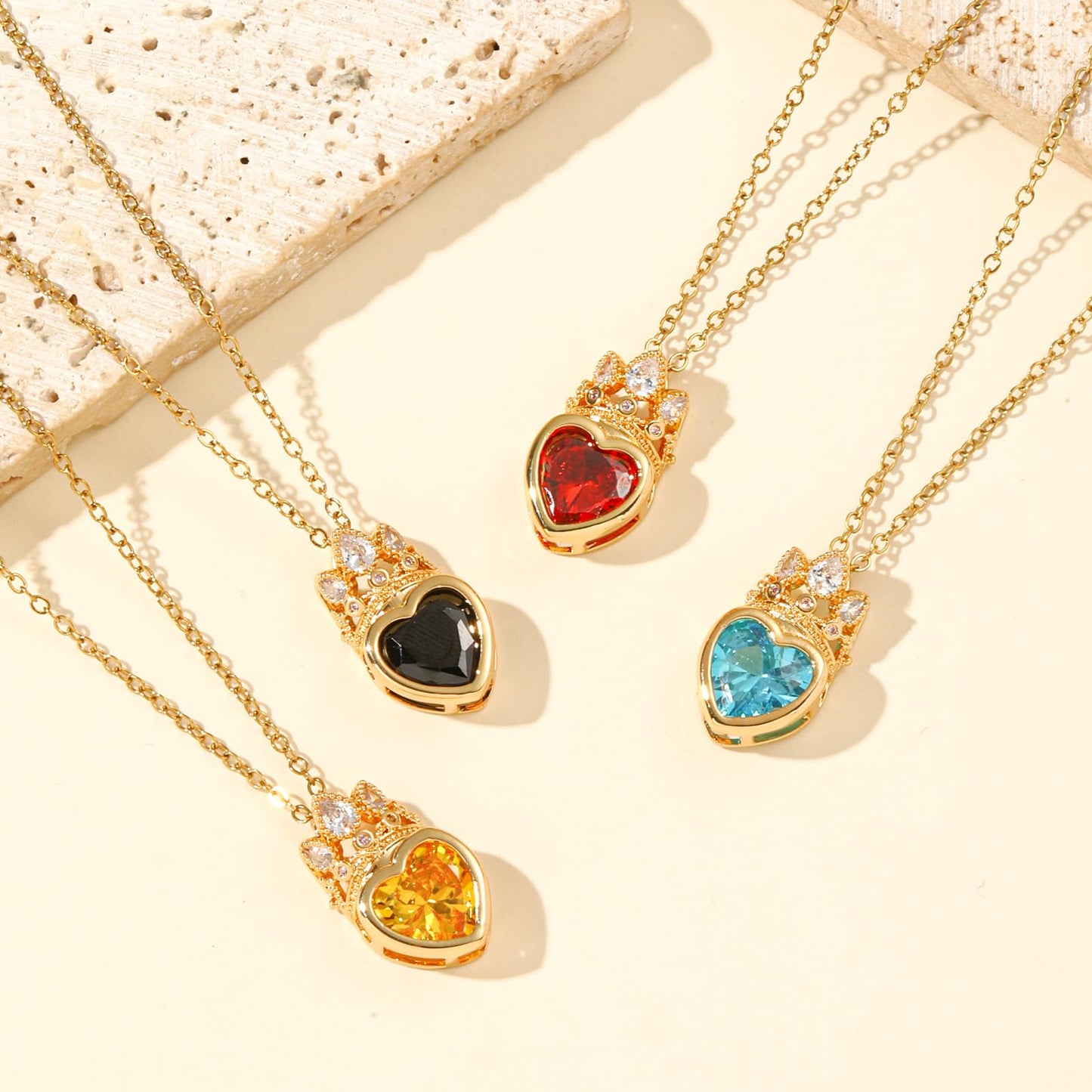 crataly Citrine Crown Heart Necklace for Women-Gold Plated November Birthstone Princess Necklace For Valentine's Day Mother's Day Christmas Birthday Gifts