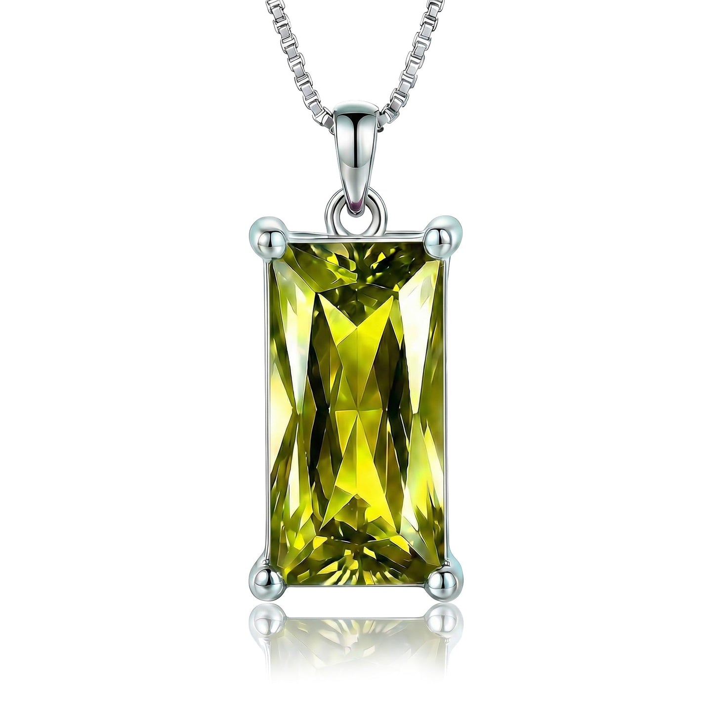 Kuschelkatze 8mm x 16mm Square August Birthstone Peridot Pendant Necklace – Fashion charming Sterling Silver Gift for women