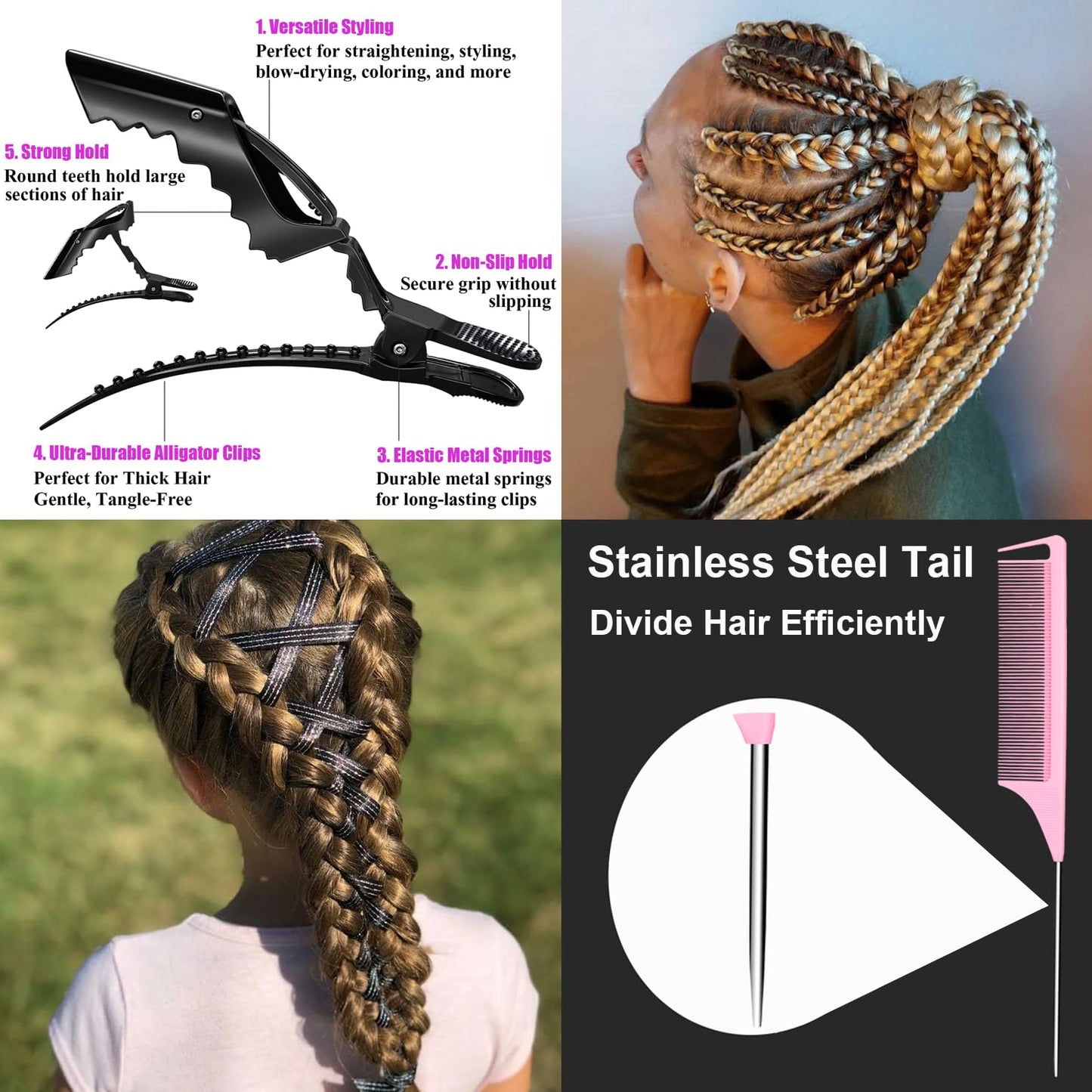 Magnetic Wristband for Hair Stylist Pin Wristband Wrist Pin Holder Braiders Wristband with 4 Pieces Hair Rat Tail Combs 6 Pieces Plastic Clip (Hot Pink)