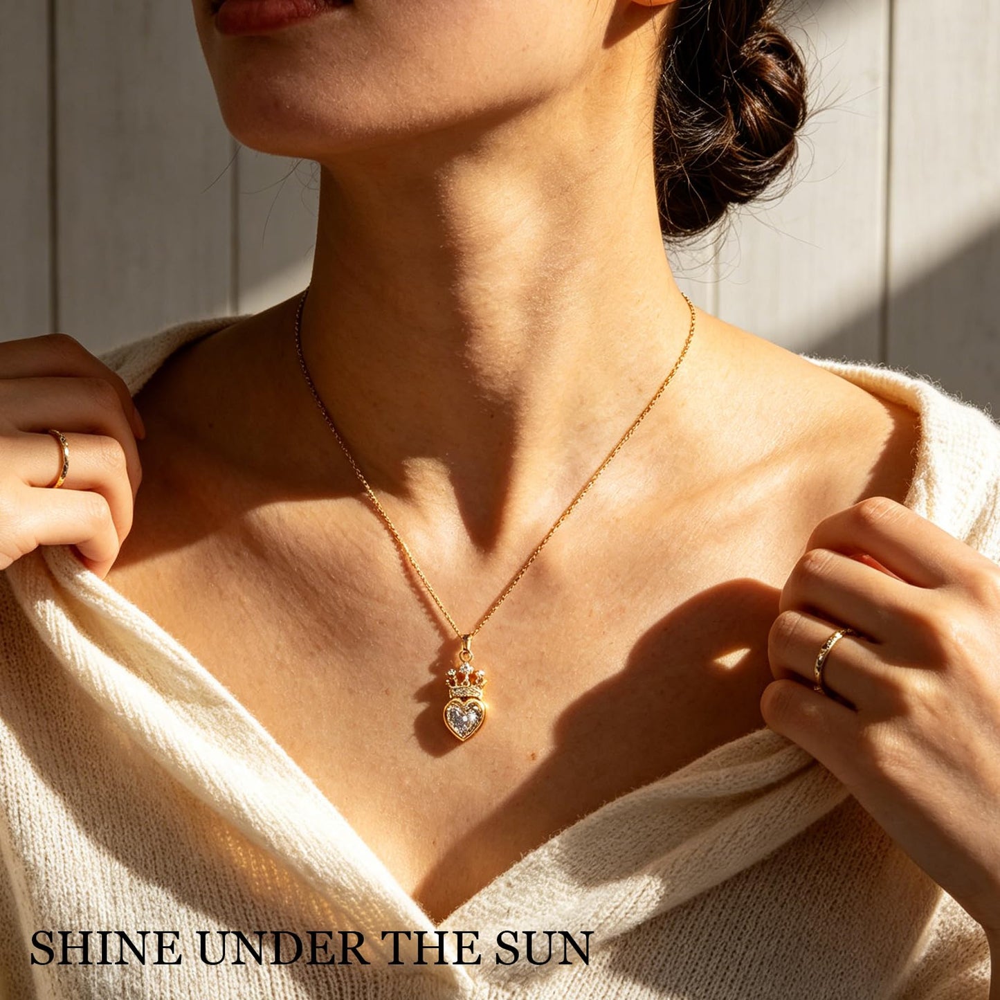 crataly CZ Crown Heart Necklace For Women-Gold Plated Princess Diamond Necklaces For Valentines Day Mother's Day Christmas Birthday Gifts