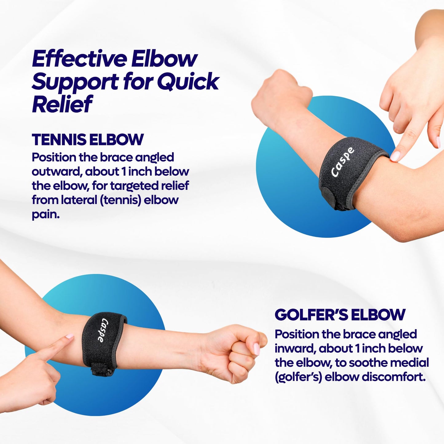 Caspe 2 Pack Tennis Elbow Brace for Men and Women – Adjustable Arm Brace for Tendonitis, Golfer’s Elbow and Bursitis – Arm Band & Counterforce Forearm Support, Daily Use Pain Relief – Blue