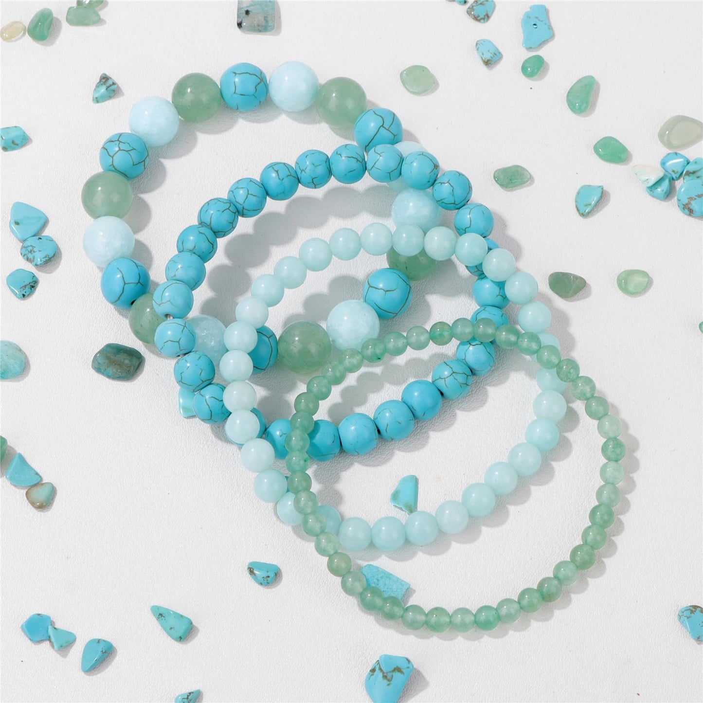 Vinswet 4pcs Beaded Bracelets for Women, Natural Healing Crystal Gemstones Bracelet, Anxiety Stress Relief Bracelet Handmade, 7.48in, Stone, no gemstone, Green Aventurine&Amazonite&Green Turquoise