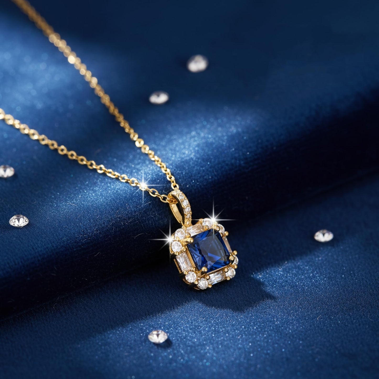 crataly Blue Square Sapphire Necklace for Women-Gold Plated September Birthstone Necklace For Valentine's Day Mother's Day Christmas Birthday Gifts