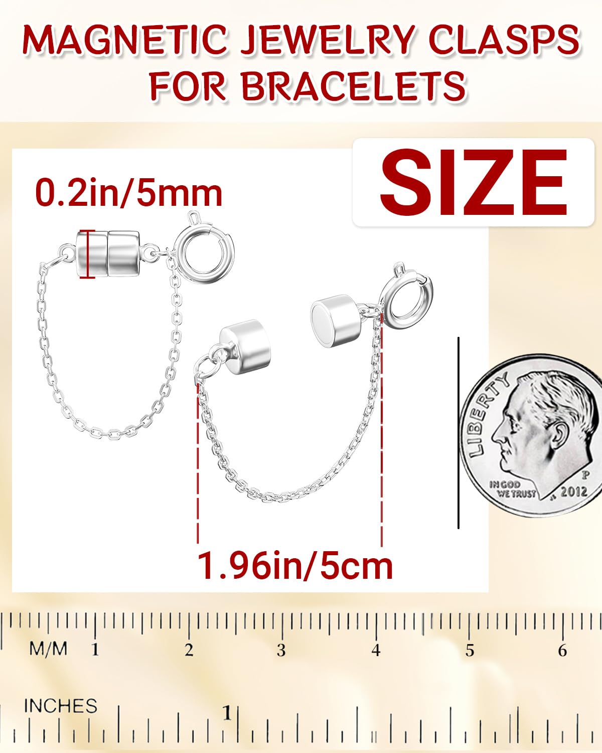 MKCYD 8Pcs Magnetic Bracelet Clasps and Closures with Safety Chain Never Fall Silver Bracelet Extender Converter Magnetic Clasps for Women