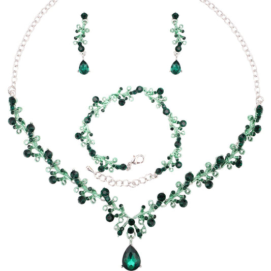 Enrwin 3Pcs Austrian Crystal Jewelry Set for Women, Necklace Dangle Earrings Link Bracelet Jewelry Set with Gold/Platinum/Gun