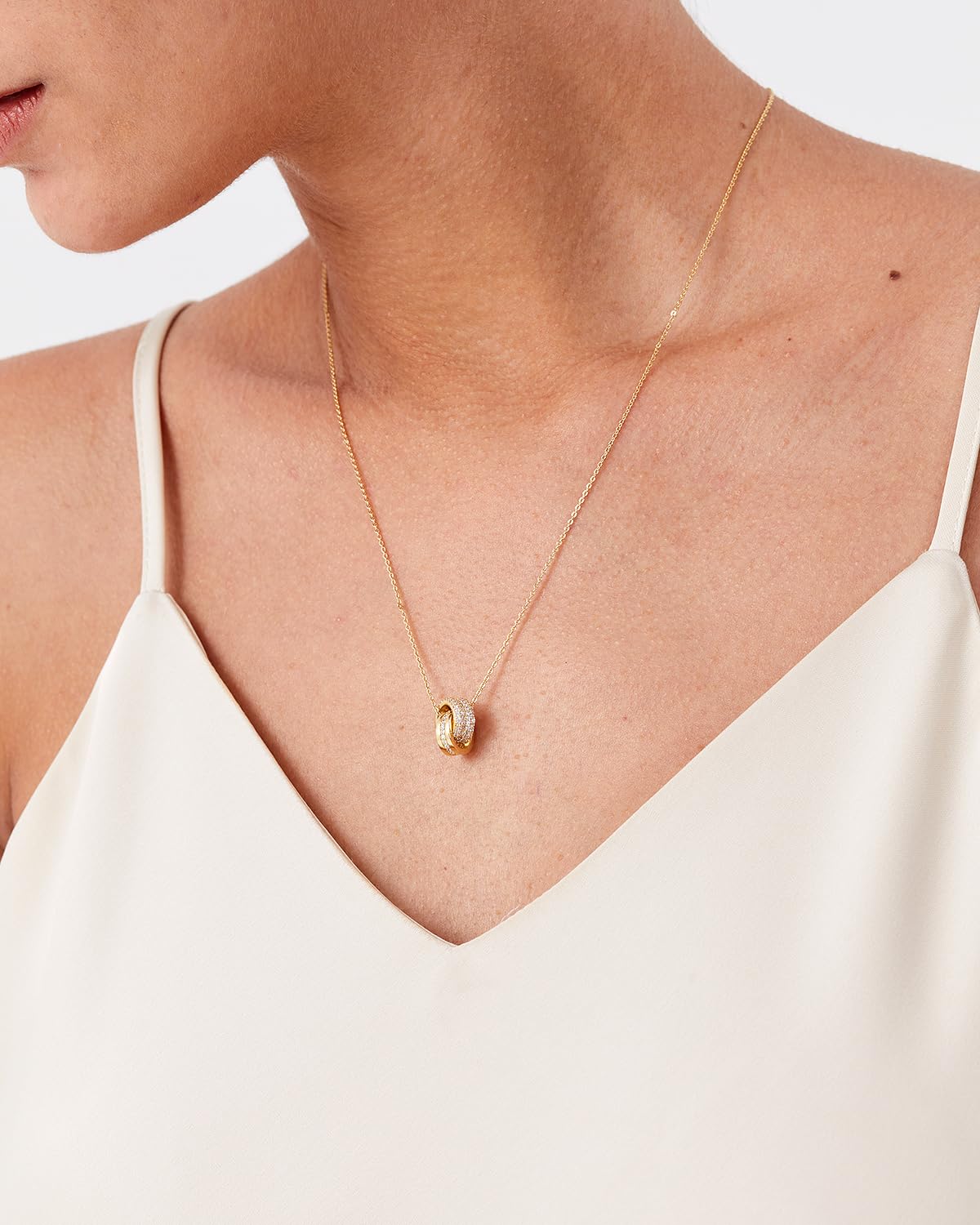 JA.S.JR 14K Gold Plated CZ Minimalist Dainty Pendant Necklace | Gold Necklace for Women | Daily Wear Gold Jewelry