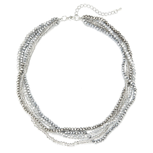 Noessla Multi-layer Crystals Beaded Choker Necklace for Women Colorful Boho Statement Necklace Trendy Costume Party Jewelry Mothers day Gifts for Mom(29-Silver)