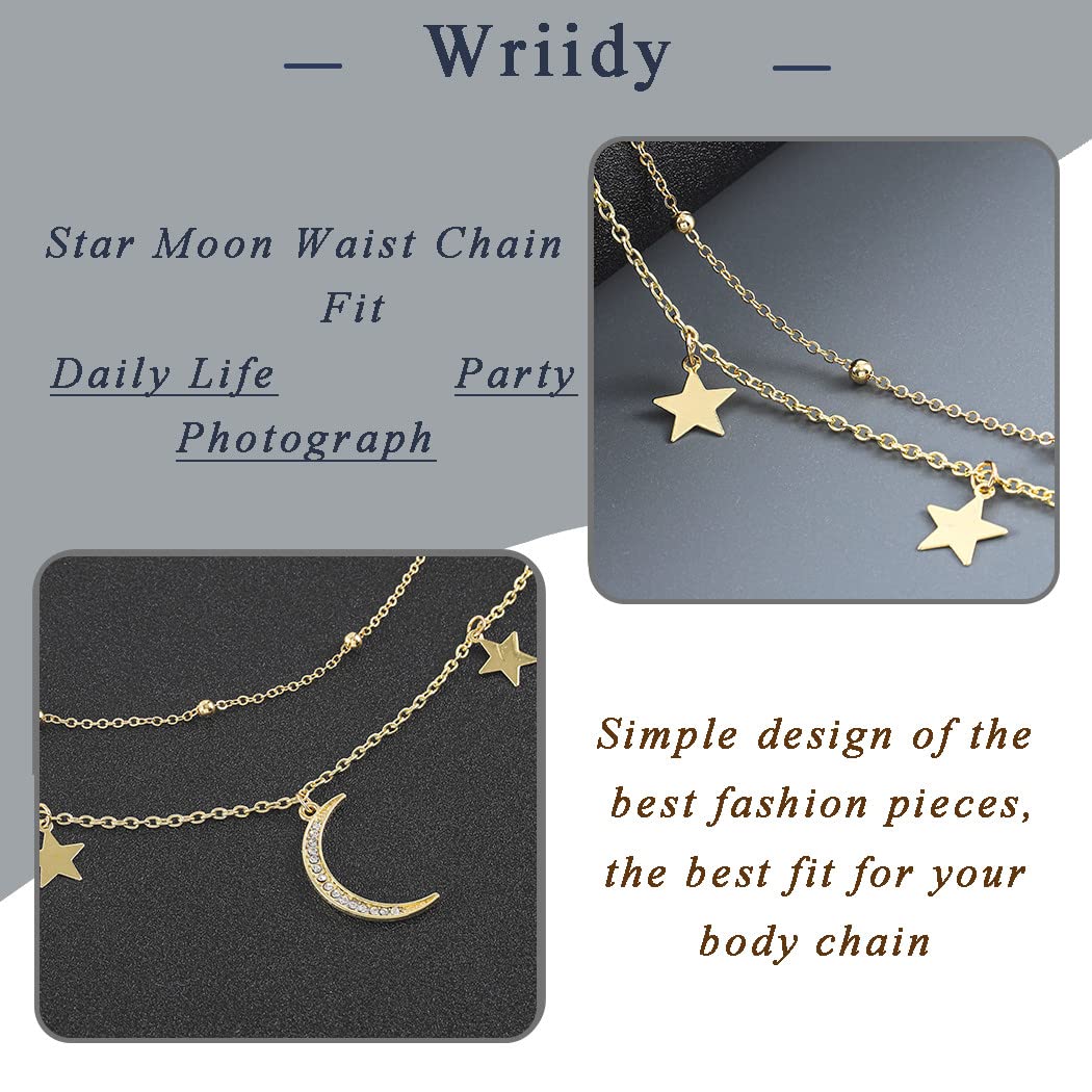 Wriidy Layered Moon Star Waist Chain Beads Gold Belly Chain Body Chains Jewelry Accessories for Women