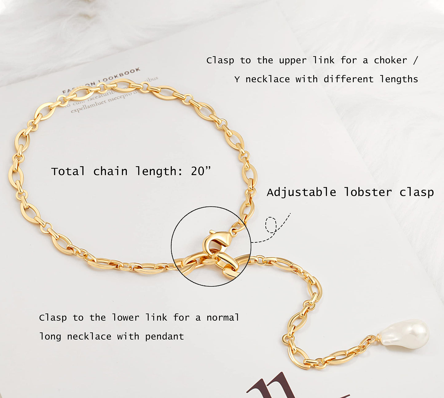 PEARLADA Large Baroque Pearl Pendant Necklace, 18k Gold Plated Lariat Y Necklace for Women, Chunky Statement Long Necklace