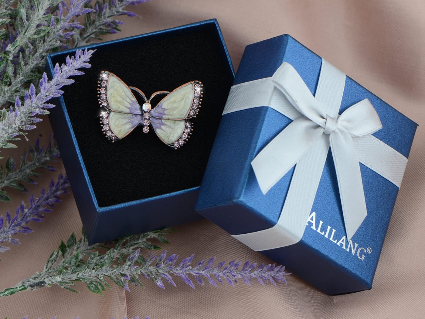 Alilang Painted Enamel Brown Crystal Rhinestone Butterfly Fashion Jewelry Pin Brooch