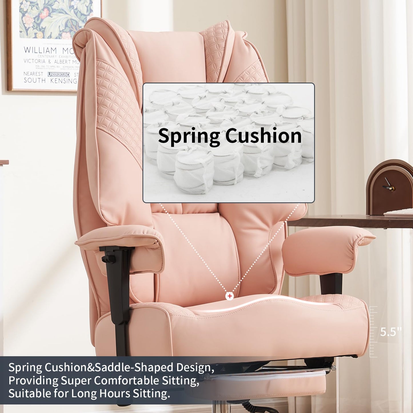 EXCEBET Big and Tall Office Chair 400lbs Wide Seat, Leather High Back Executive Office Chair with Foot Rest, Ergonomic Chairs Lumbar Support for Lower Back Pain Relief (Light Pink)