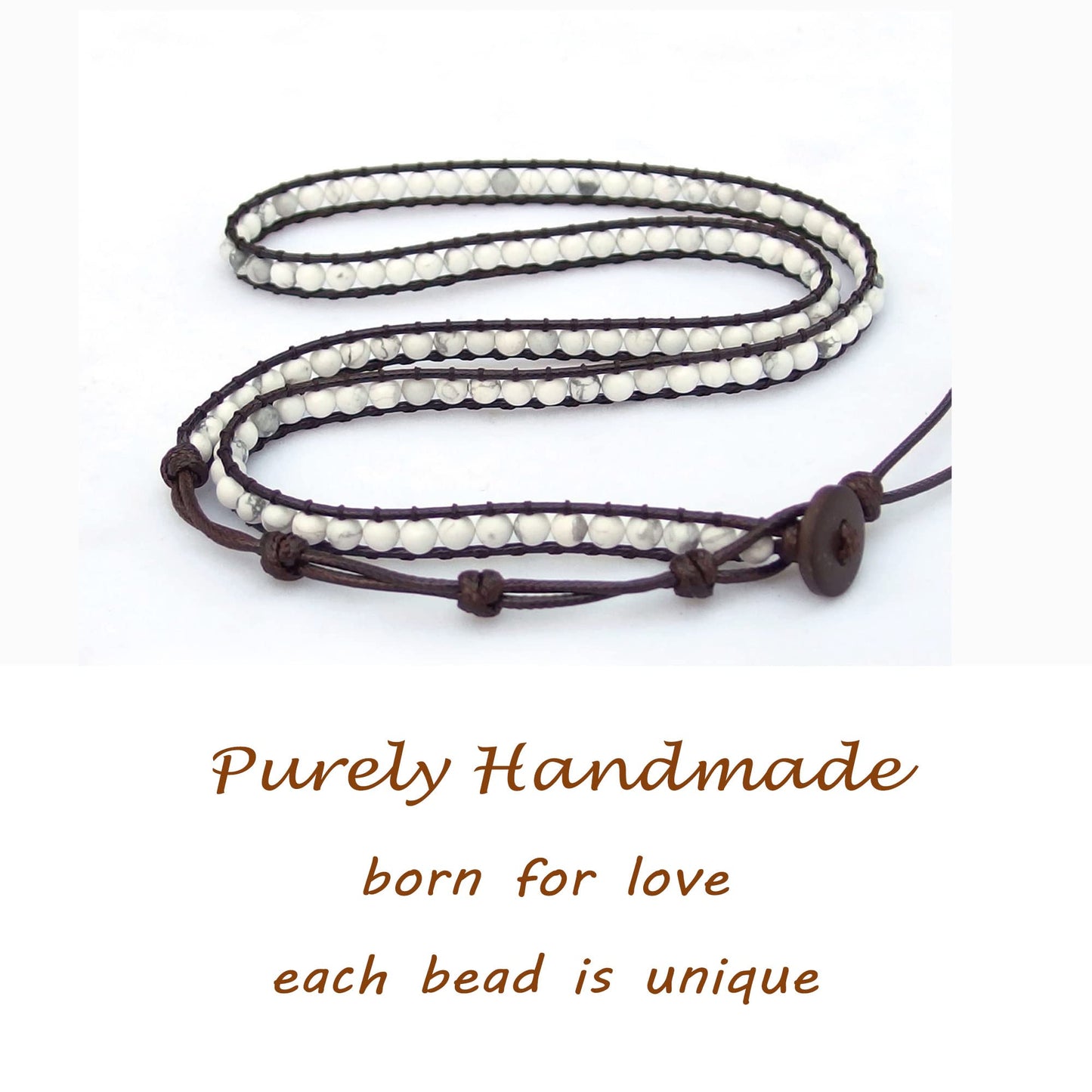 Ayriwoyi White Turquoise Bracelets Wrap Bracelet for Women Howlite Beads Healing Crystal Stone Bracelet Boho Bracelet Adjustable