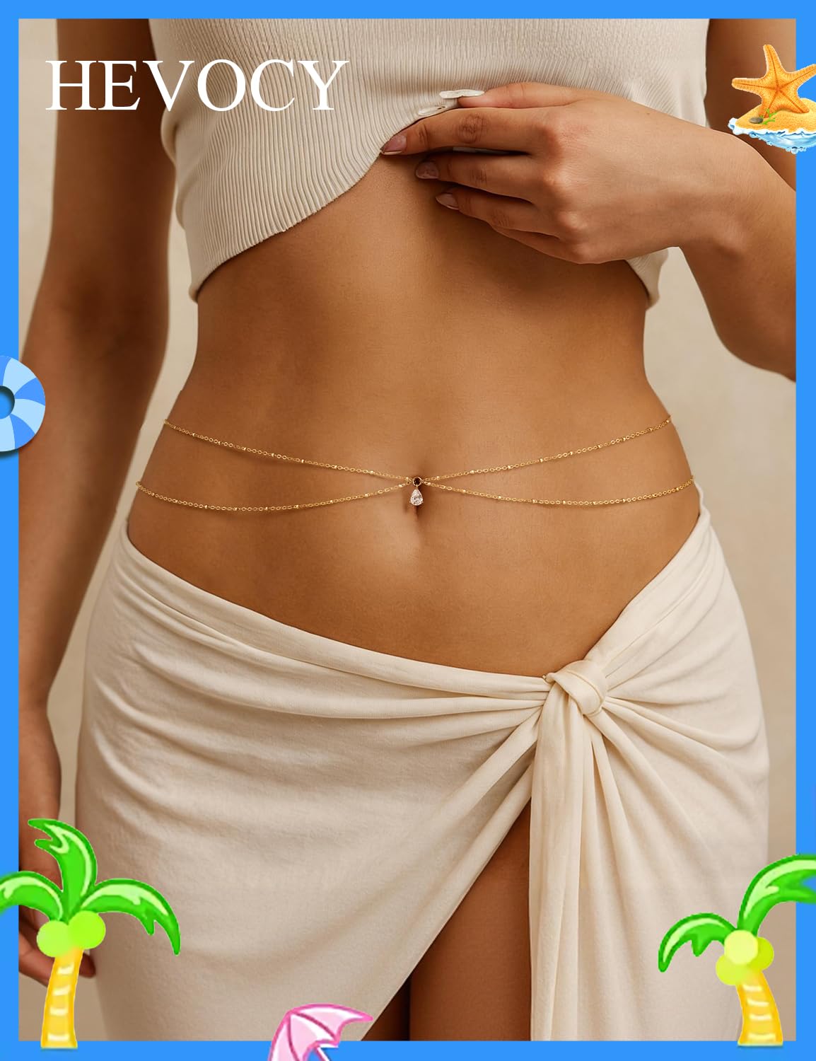 HEVOCY Gold Waist Chain for Women, Trendy Layered Belly Chain Jewelry, Adjustable Body Chain for Beach & Summer Outfit