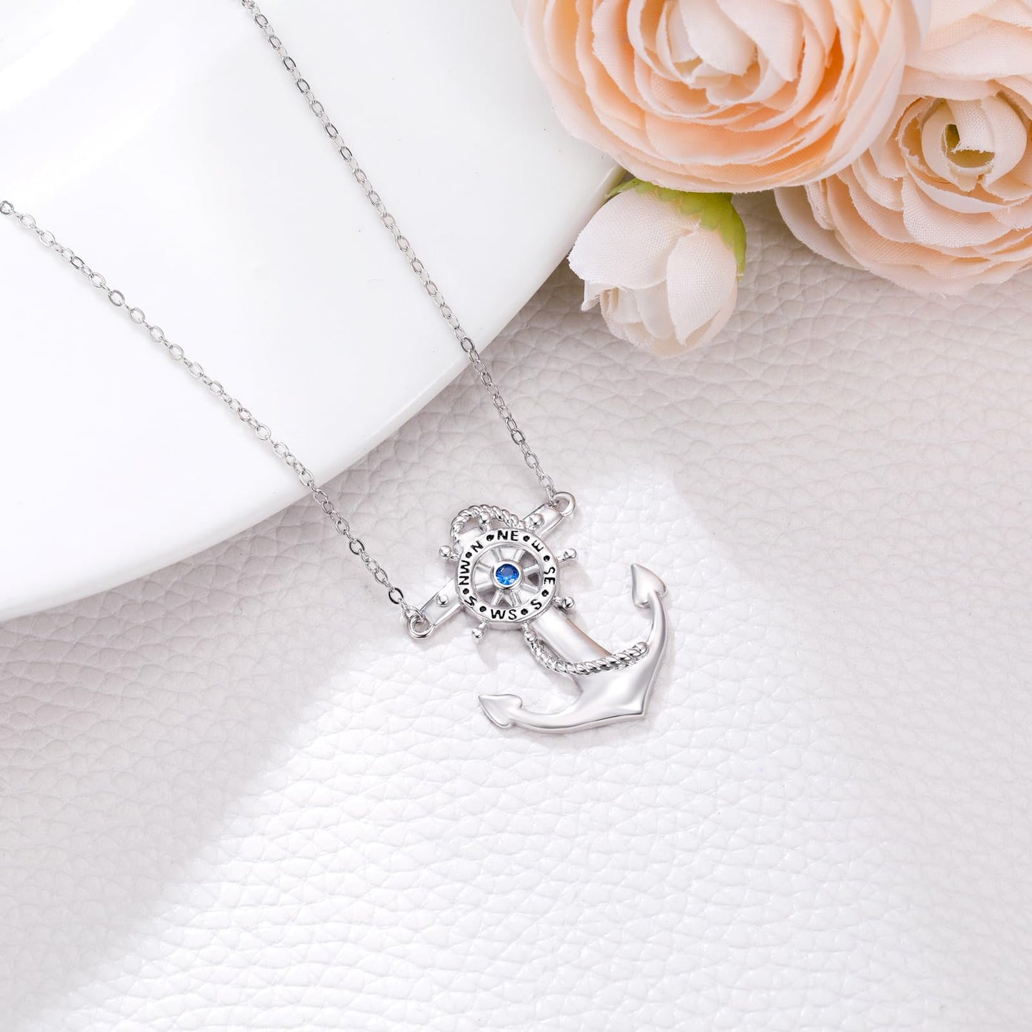 KoyeKei Anchor Necklace for Women Sterling Silver Anchor Compass Pendant Nautical Ocean Jewelry Breach Sailing Graduation Gifts for Her Men