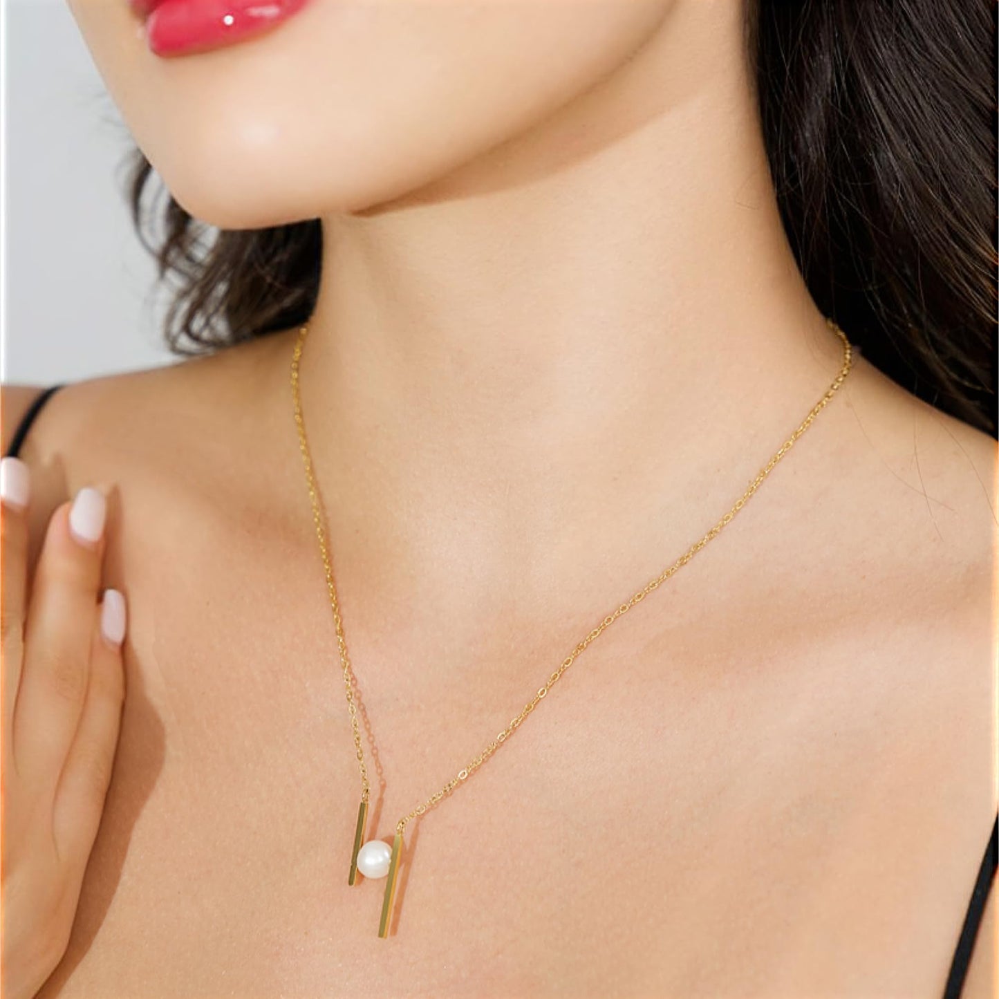 GLOSSET Gold Pearl Necklace and Earring Set, 18K Gold Plated Earrings and Necklace Set for Women, Dainty Freshwater Pearl Set Jewelry for Women Girls Gift (Gold - H Shape)
