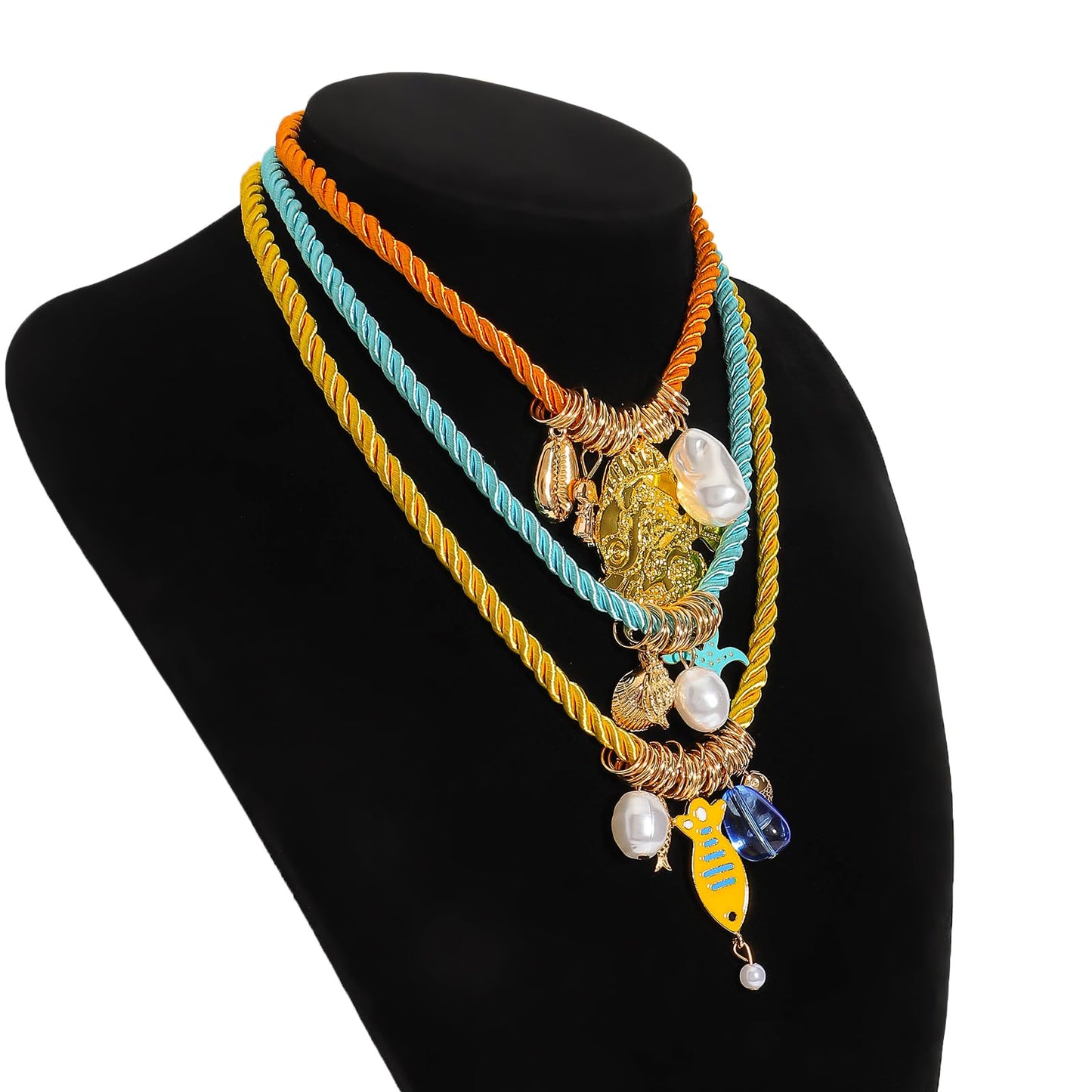 Dvacaman 3Pcs Boho Layered Beach Style Pendant Rope Necklace for Women, Summer Fish Shell Starfish Charms Necklace Jewelry Gift for Beach Party Festival