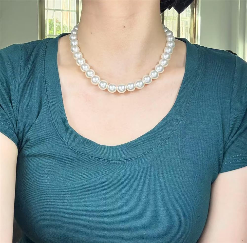 Imitation Pearl Necklace for Women Round Bead Beaded Pearl Choker Necklace Bead Pearls Necklaces Trendy Jewelry Gift 2.5 3 4 5 6 7 8 10 12 MM (10 mm)